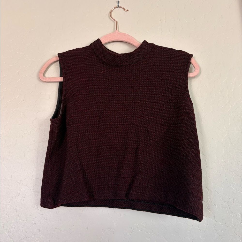 St John by Marie Gray Burgundy Wool Knit Mock Neck Crop Top